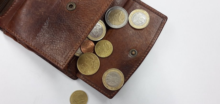 geöffnete geldbörse mit einigen Münzen