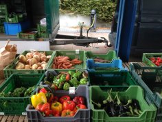 Gemüsekisten beim Wochenmarkt